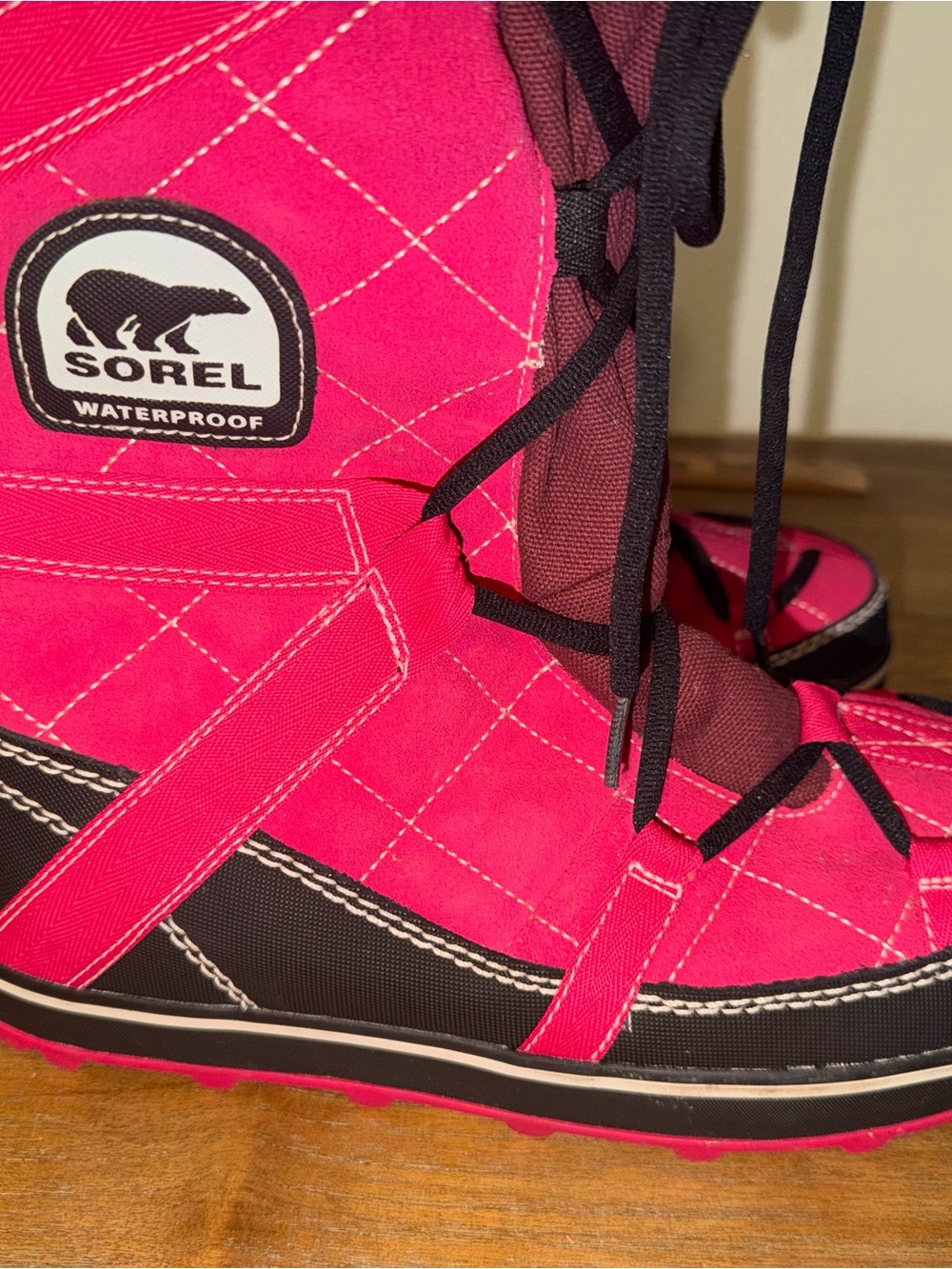 Sorel Women's Bright Pink Lace-Up Winter Boots with Black Trim - Picture 4 of 6